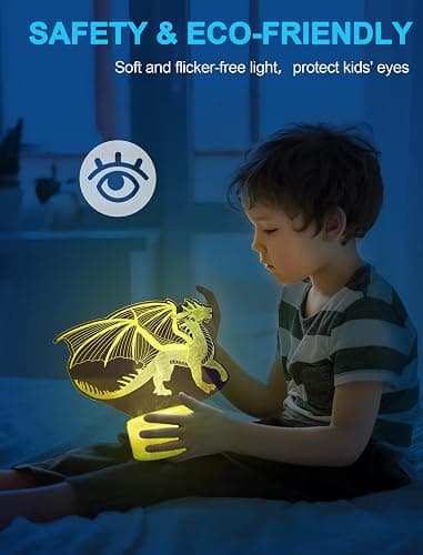 Vinget dinosaur nattlys for barn, 3D fantom nattlys, 1