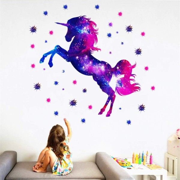 Starry Sky Unicorn vægoverføringsbillede til børneværelse vinyl vægoverføringsbillede