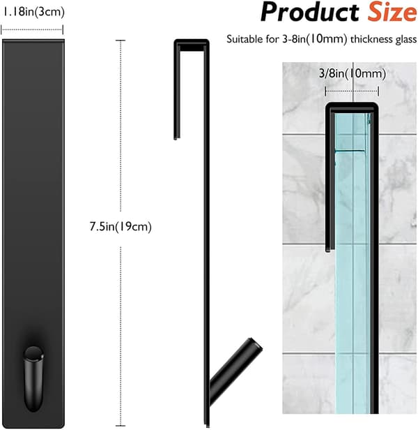 2 st Duschdörrkrokar (17,8 cm - Svart) - Borrfria Handdukskrokar -