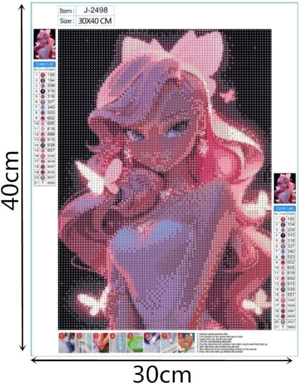 (Prinsesse Rosa Sommerfugl, 30X40CM) 5D DIY Diamantkunstmaleri Se