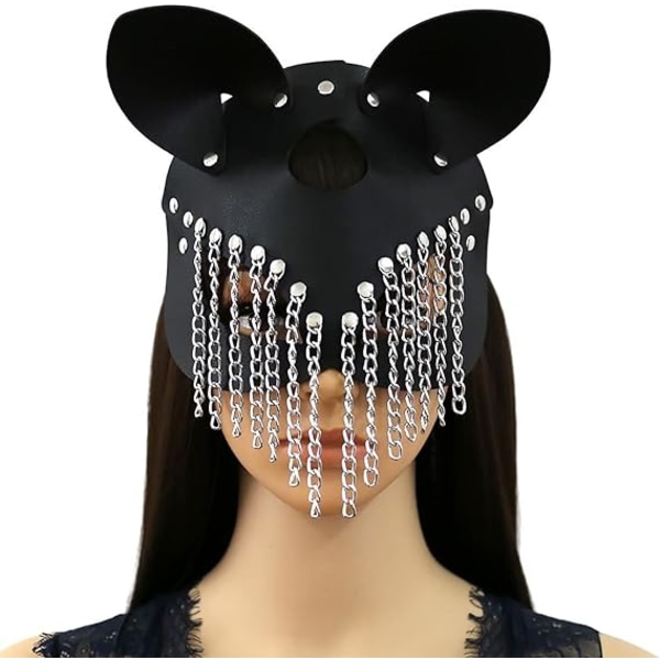 Catwoman-mask, sexig kvinnlig mask för vuxna, karnevalsmask, svart PU Le