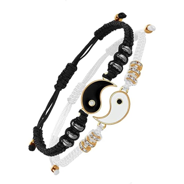 2 Bracelets d'Amitié Bracelet à Cordon Ajustable Yin Yang Bracele