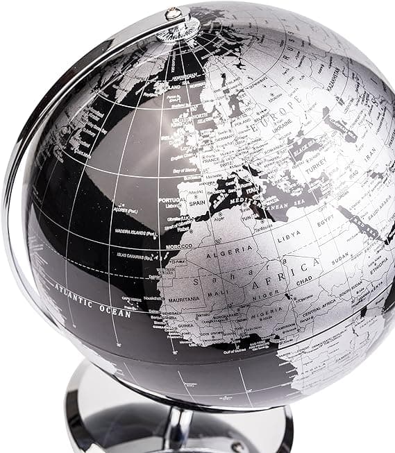 (Metallic Sort) 20cm Globe - Engelsk Kort - Student Globe - Med en