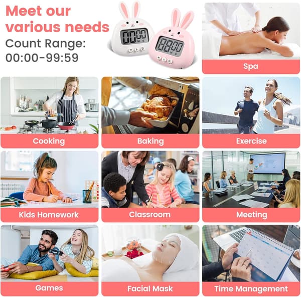 2-delt Kjøkken Timer, Rosa og Hvit, Magnetisk Timer Visuell Timer Digital Timer Klasserom Timer Egg