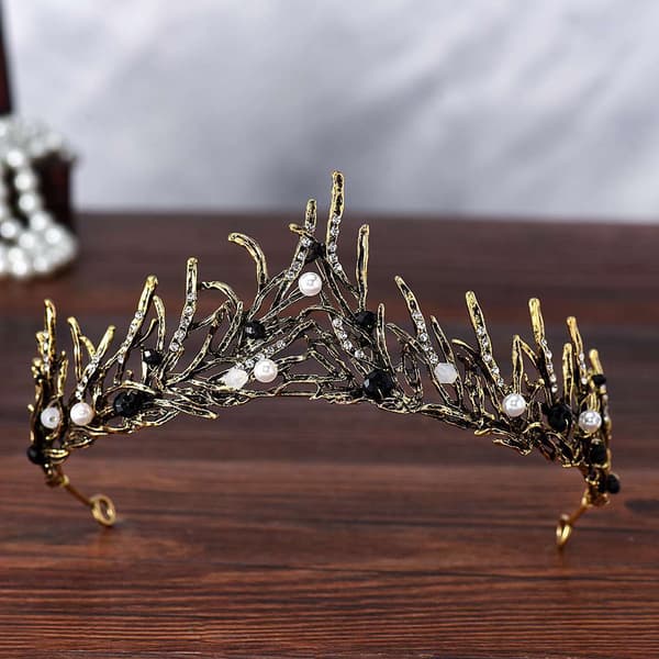 Vintage prinsesse-tiara, gullbladperle-tiara til bryllup, brud