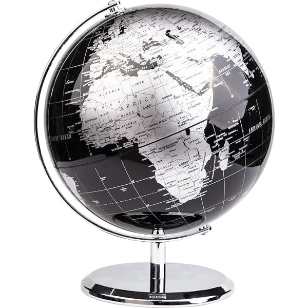 (Metallimusta)20cm Maapallo - Englanninkielinen kartta - Opiskelijapallo - Kanssa a