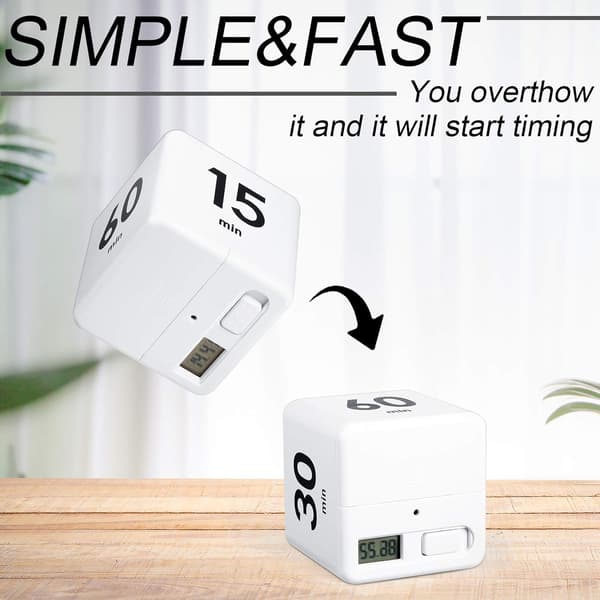 1 Styk Hvid Cube Timer, 15-20-30-60 Minutter til Tidsstyring, Cube Køkken Timer Gravitationssensor