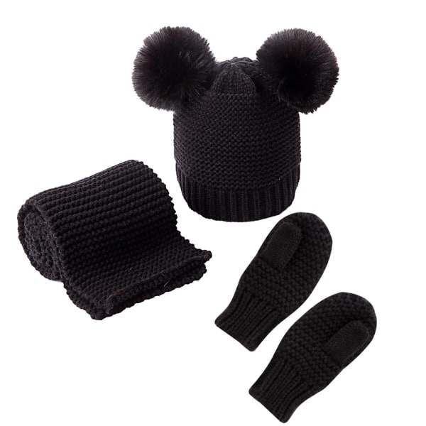 Baby hat tørklæde handsker sæt småbørn vinter strikket hat halsvarmer