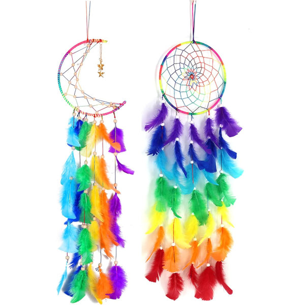 2 Pieces Dream Catcher Handmade Hook Colored Feather Dream Catche