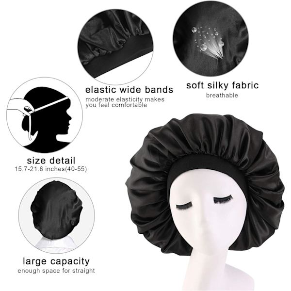 Satin Sovbonnet, Nattmössa med Bred Elastisk Band, Siden Sovhatt