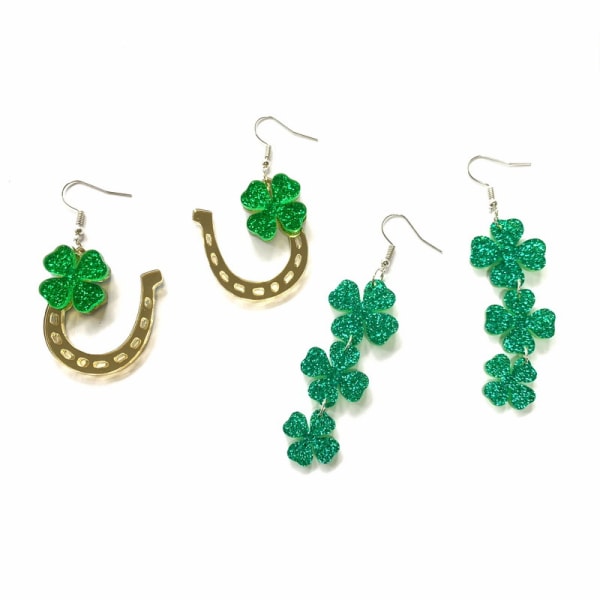 2 par akryl grön klöver örhängen Saint Patricks Day Lucky Ea