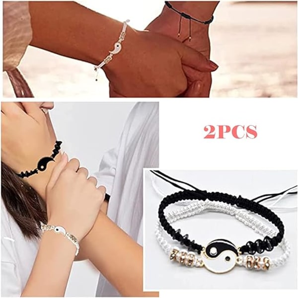 2 Vänbandsarmband Justerbart Snöre Yin Yang Armband