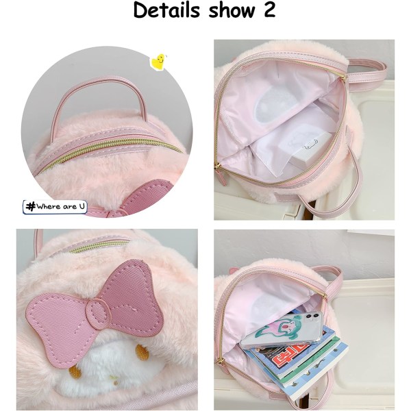 Söt Plysch Ryggsäck för Flickor till Skolan, 3D Kawaii Djur Cartoon Sch
