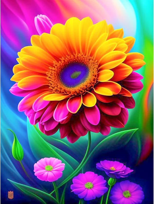 (30 × 40 cm, Blomst K) DIY Diamantmaling, Blomster 5d Diamantmaling