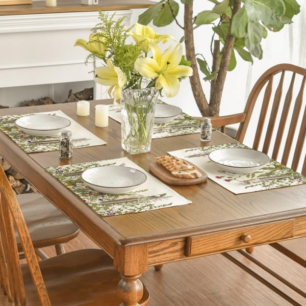 4 st antika örter och vilda blommor sommar placemats, 12x18 tum säsongsbetonade vildblomma vår bordsmattor