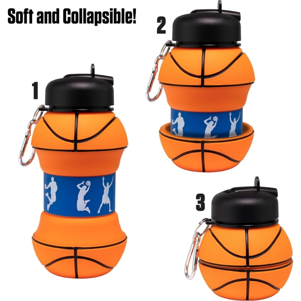 Art Clip-On BPA-fri sammenklappelig silikone basketball vandflaske