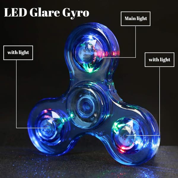（Krystallblå）Krystall LED Lys Fidget Spinner for Barn, LED Lysende Fidget Spinner for Til