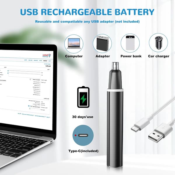Näshårstrimmer, 2 i 1 USB Professionell Mäns Näsoch Öronhårstrimmer
