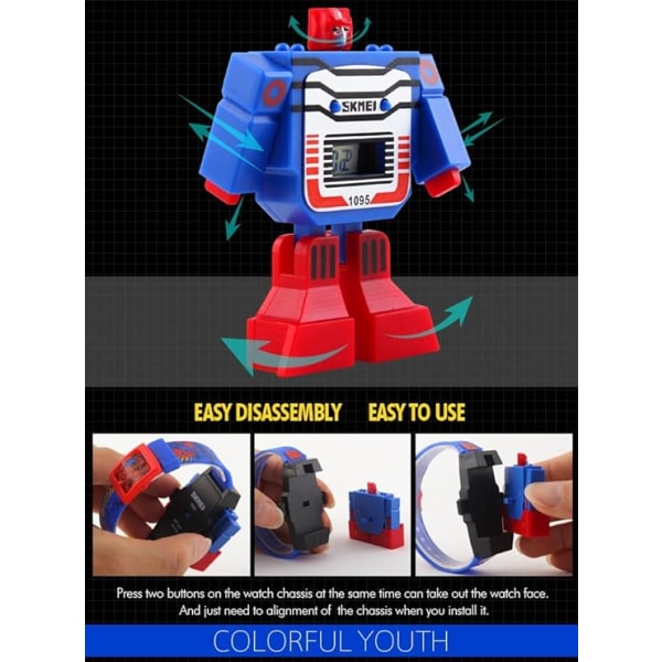 Barn LED Digital Cartoon Sport Robot Transformationsleksaker Pojkar Armbandsur