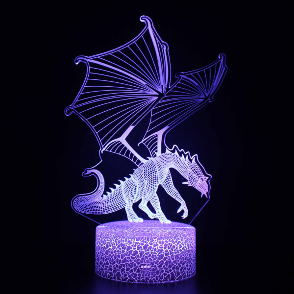 Dinosaur børns natlys, 3D illusion natlys, 16 farver