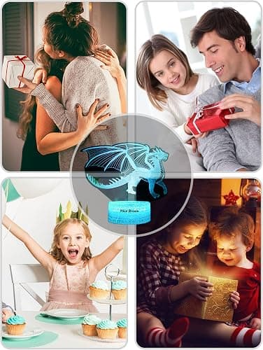 Vinget dinosaur nattlys for barn, 3D fantom nattlys, 1