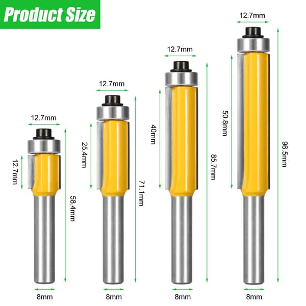 Pieces Fræserbits, 8 mm Skaft Flush Cutter, Kopierfræser med