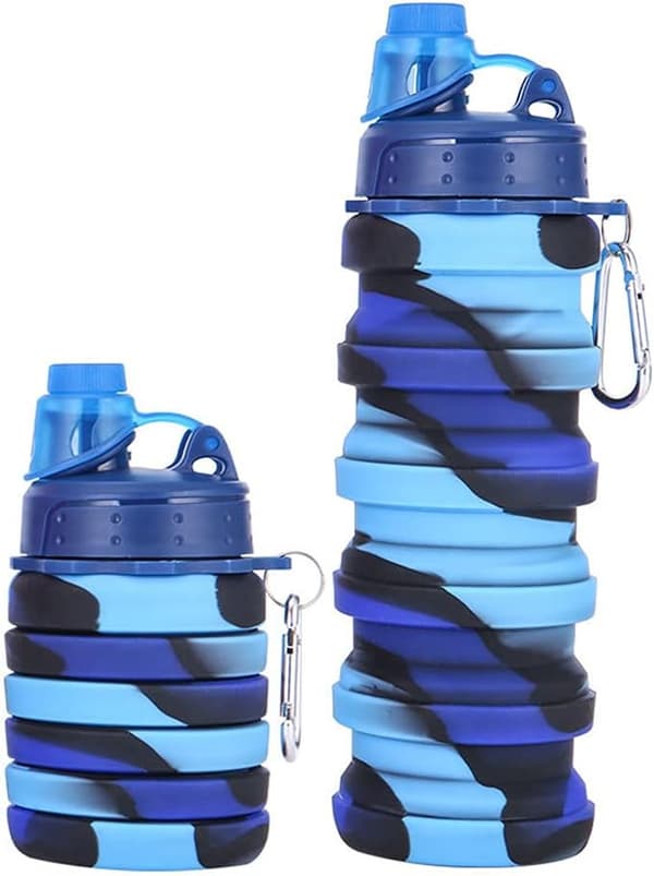 Sammenleggbare silikonvannflasker, 16oz 500ml bærbar sammenleggbar