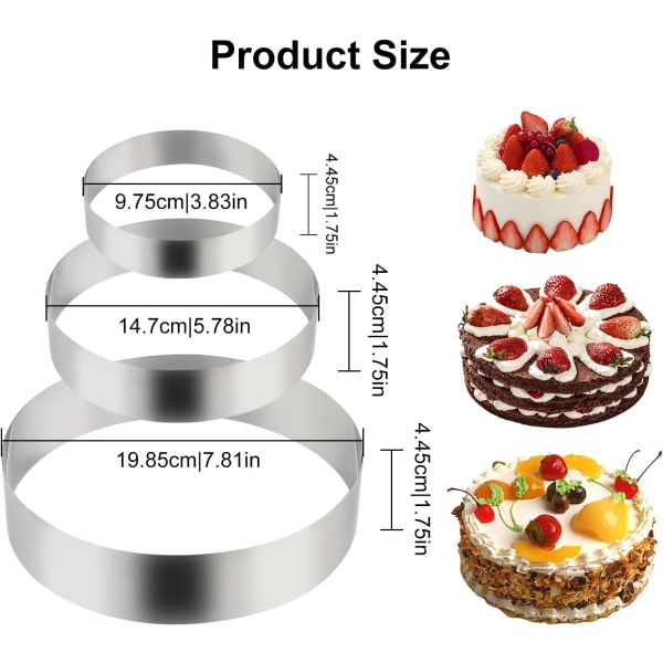 Konditorcirkel 3 Stk, RUNEAY Rund Konditorcirkel i rustfrit stål