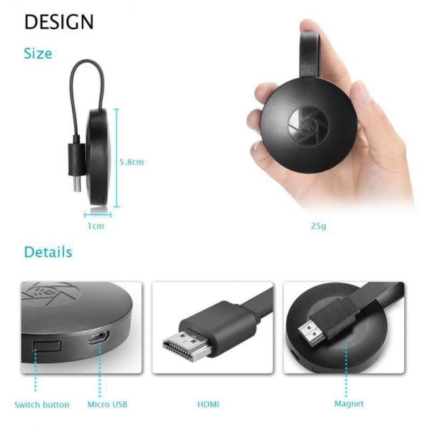 Mini USB Musta Langaton Näyttöprojektori Langaton G2 Näytön Peilauslaite M2