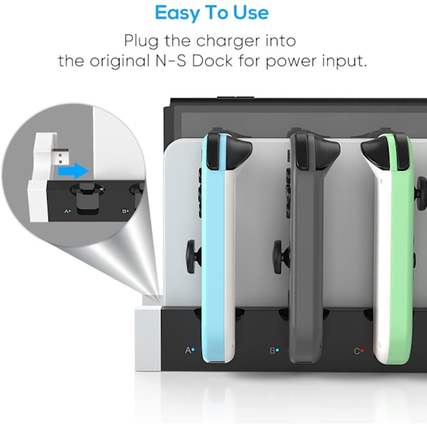 (Vit och Svart) Laddningsdockningsstation för Joycon Nintendo Switch & OLED - Laddar upp till 4 kontroller, kompatibel med Switch och Switch OLED-modell