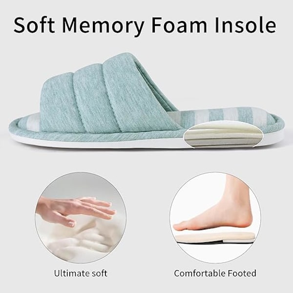(L) Tøfler for kvinner med åpen tå, myke bomullstøfler for menn, slippers med memory foam for soverom