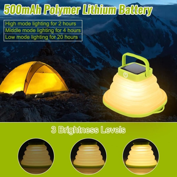 Campinglyslanterne, solcelledrevet LED-lampe Sammenfoldelig LED-lanterne