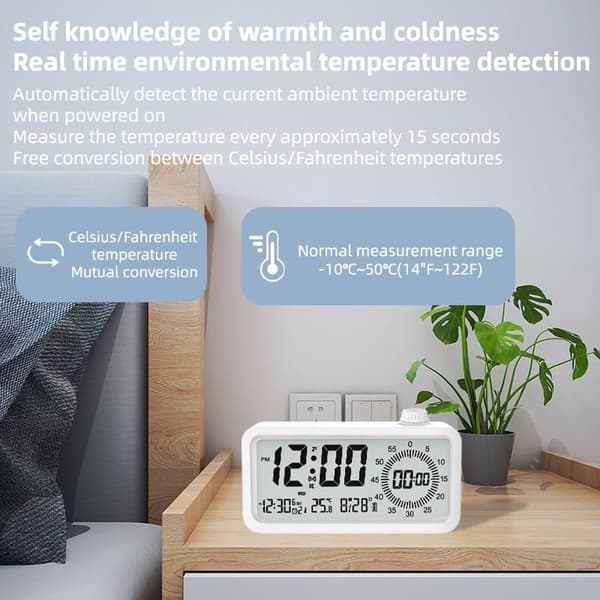 1 stk. hvit timer alarmklokke digital matlagingstimer, bordtimer, kontortimer for barn og voksne, ti