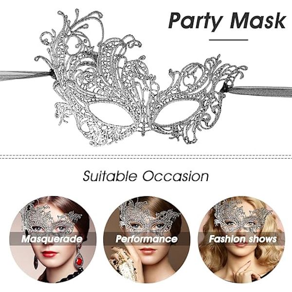 Dammask, Silver, Karnevalsmask, Mystisk och Intressant
