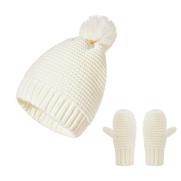 Toddler Baby Hat Vanter Sæt Vinter Varm strikkede Huer Pom Beanie