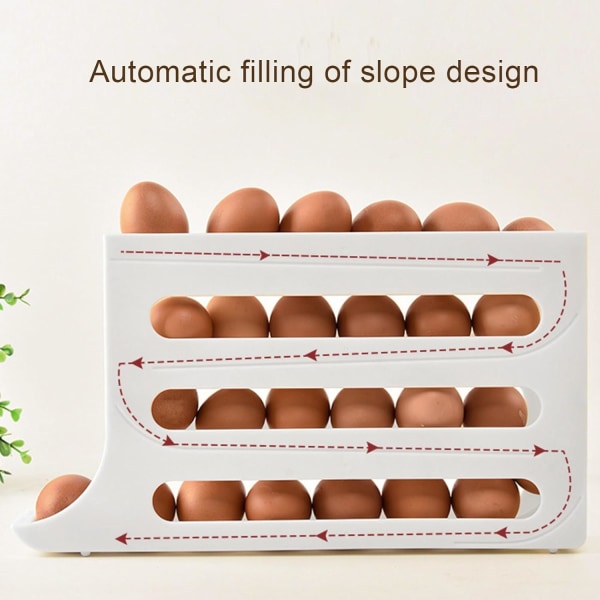 36x19,5CM Vit Automatisk Rullande Ägglåda Kylskåpsdörr Förvaringslåda Rol