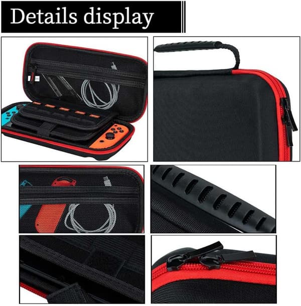 Nintendo Switch Spilletui (Rød Lynlås), Ninetendo Switch Oled Etui med 20 Kortpladser, Switch Tilbehør