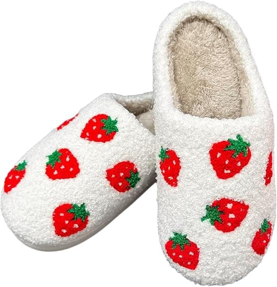(S) Jordbær hjemmesko til kvinder og mænd, vinter, fuzzy memory foam, bløde varme hjemmesko