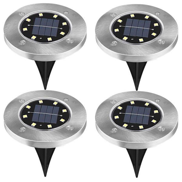 Aurinkovoimalla toimivat ulkovalot, 4 kpl, kirkkaat 12 LED-valoa, vedenpitävät, litteät polkuvalot, aurinkovoimalla toimivat pihalle, kävelytielle ja autotallin ovelle