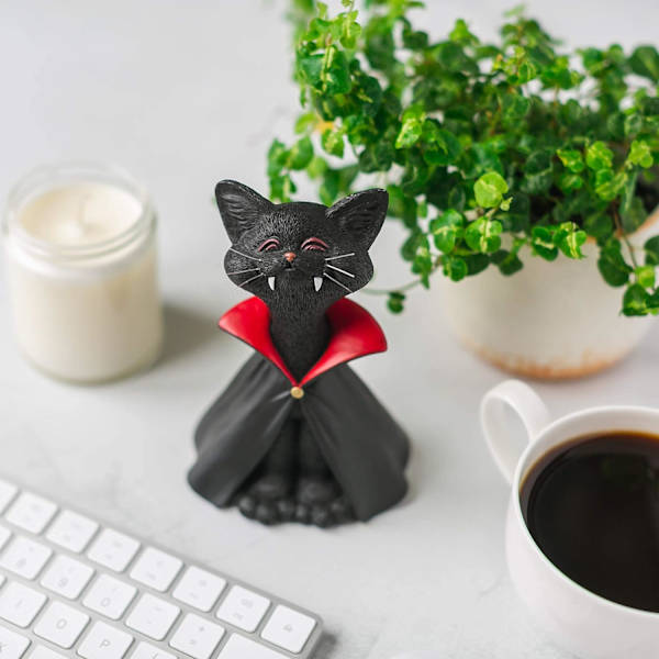 Vackert Svart Katt Vampyr Dracula Figur - Söt Samlarobjekt - H