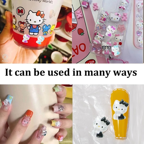 50 st Nail Rhinestones 3D Kitty Cat Nail Art Charms, 3D Cartoon Kawaii Sanrio Nail Dekorationer för Nail Art S