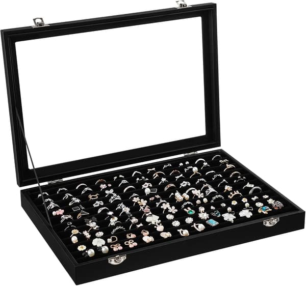 Smyckesdisplay, smyckeskrin, för ringar, örhängen, glaslock,