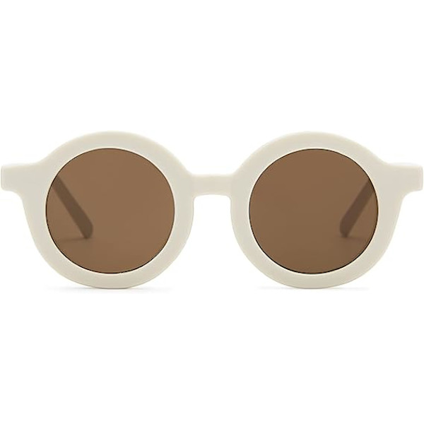 (Off White) Snygga runda barnsolglas UV-skydd Flexibla gummiögon Solglasögon för småbarn Flickor Pojkar 2-10 år