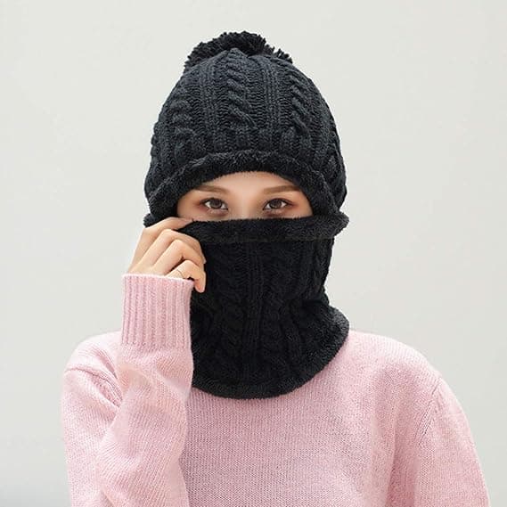 Dame Balaclava Beanie Hat Sne Ski Vinter Strikket Fleece Hjelm