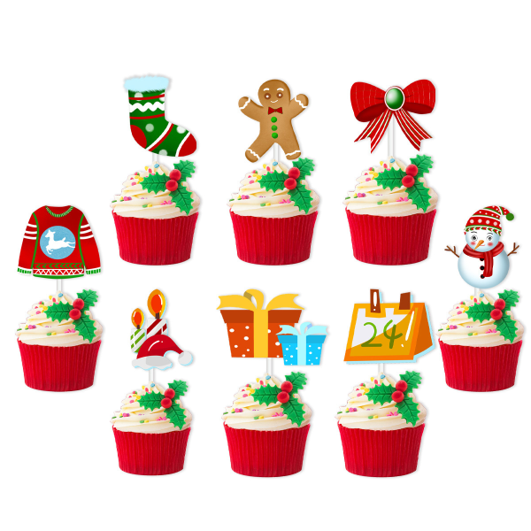 (Tyyli 1) 12-pack Christmas Cake Toppers Juhlakoristeet Merry