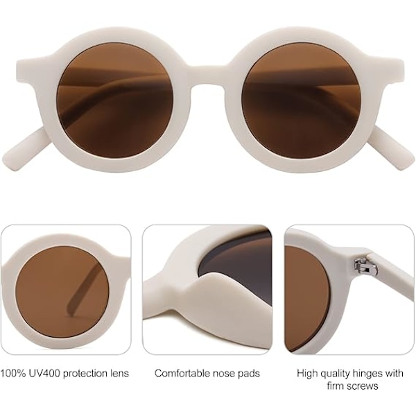 (Off White) Snygga runda barnsolglas UV-skydd Flexibla gummiögon Solglasögon för småbarn Flickor Pojkar 2-10 år