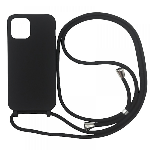 Justerbar längd Silikon Lanyard Svart Telefonfodral för iPhone 15 Plus