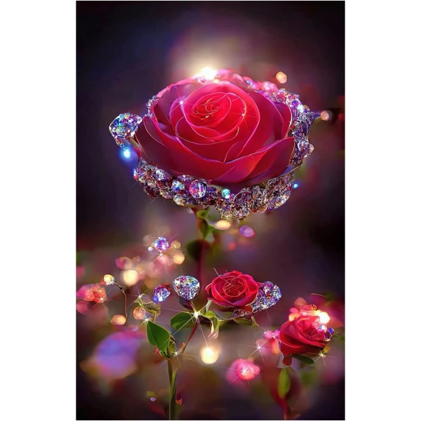 (Flowers Red, 30X40CM) 5D timanttimaalaussarja, tee-se-itse väri pa