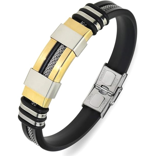 Justerbart armband för män Silikon Wrap Armband Rostfritt stål