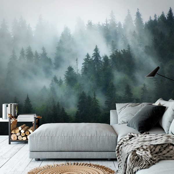 Non-woven väggmålning Tapet Forest Fog Modern Fleece Vardagsrum Be